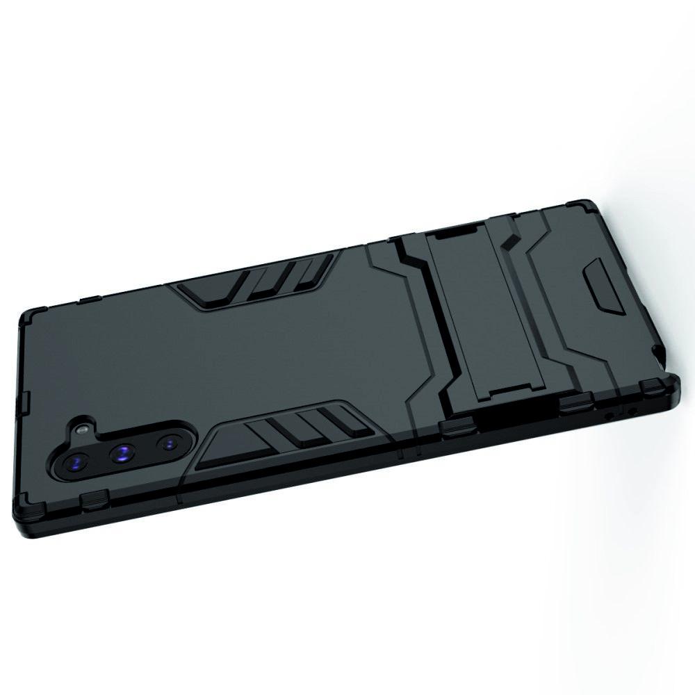 Защитный усиленный гибридный чехол противоударный с подставкой для Samsung Galaxy Note 10 Черный