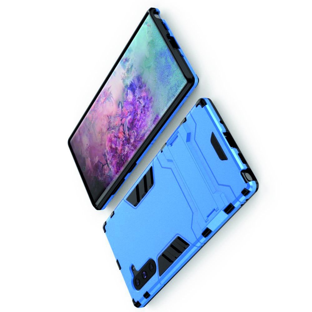 Защитный усиленный гибридный чехол противоударный с подставкой для Samsung Galaxy Note 10 Голубой
