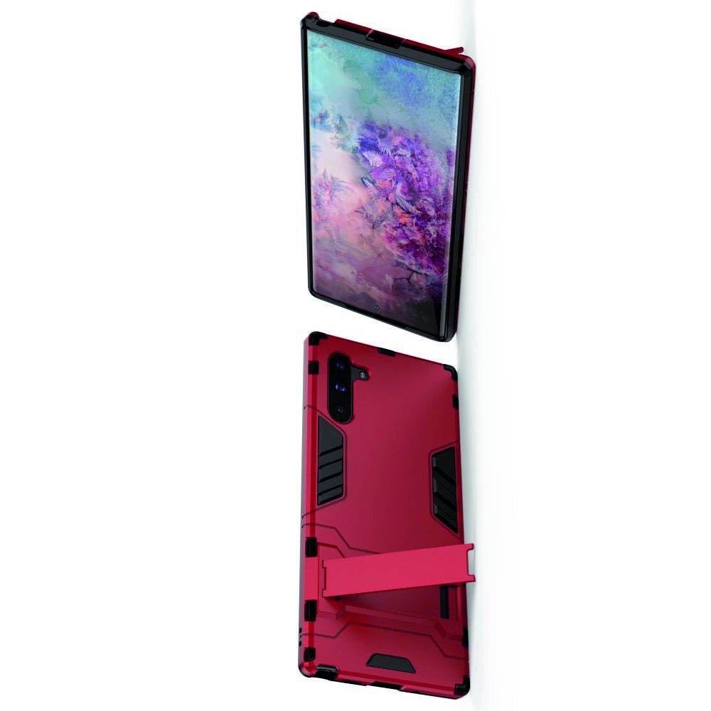 Защитный усиленный гибридный чехол противоударный с подставкой для Samsung Galaxy Note 10 Красный