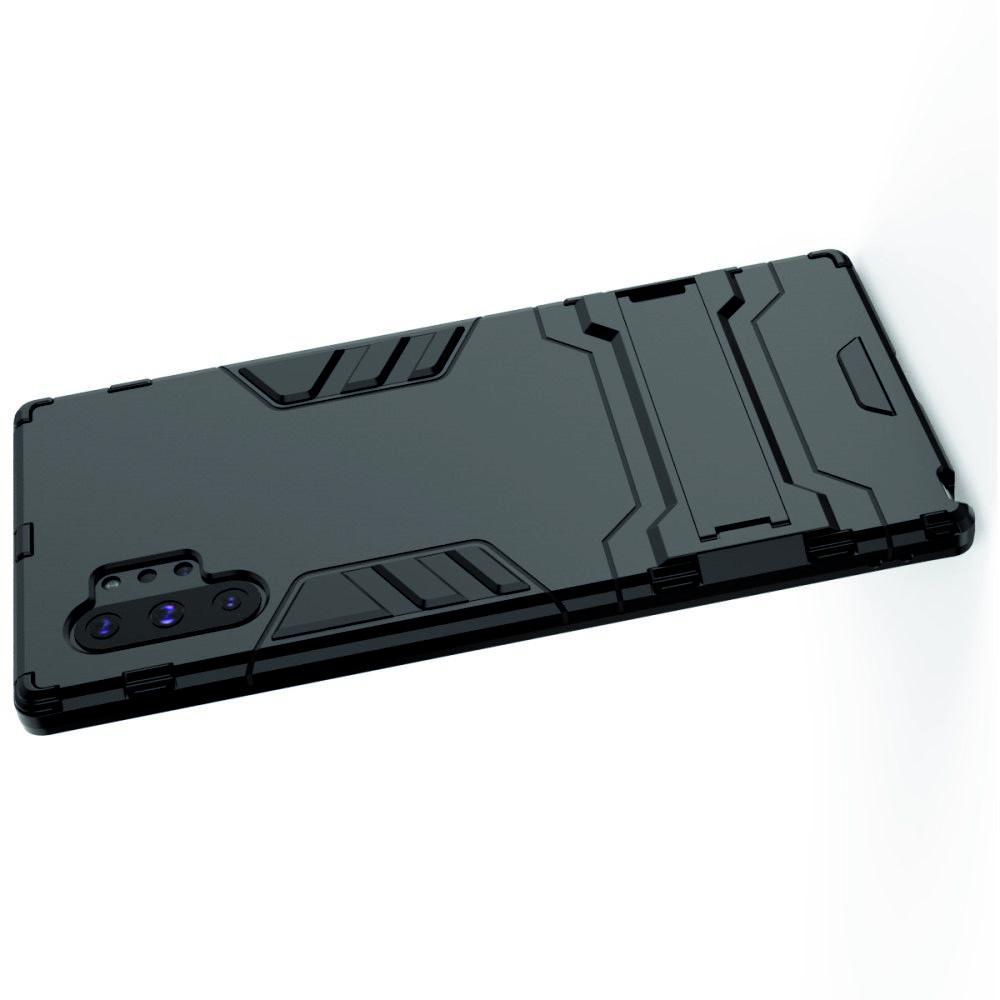 Защитный усиленный гибридный чехол противоударный с подставкой для Samsung Galaxy Note 10 Plus Черный