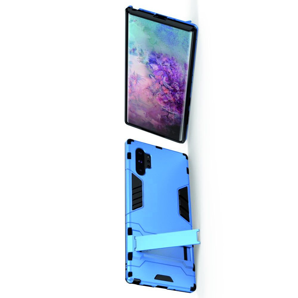 Защитный усиленный гибридный чехол противоударный с подставкой для Samsung Galaxy Note 10 Plus Голубой