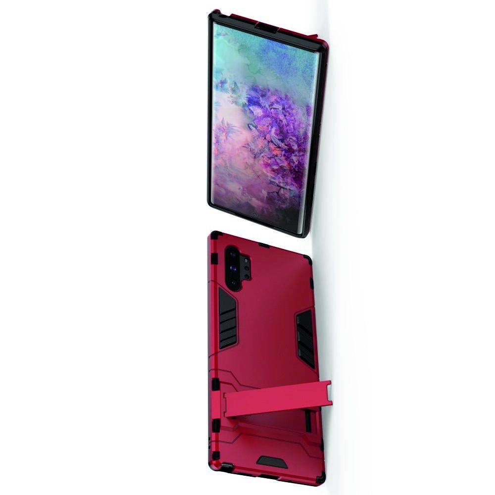 Защитный усиленный гибридный чехол противоударный с подставкой для Samsung Galaxy Note 10 Plus Красный