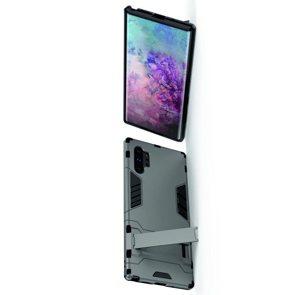 Защитный усиленный гибридный чехол противоударный с подставкой для Samsung Galaxy Note 10 Plus Серый