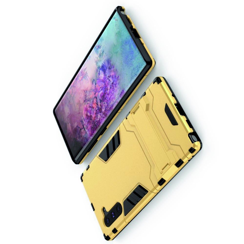 Защитный усиленный гибридный чехол противоударный с подставкой для Samsung Galaxy Note 10 Золотой