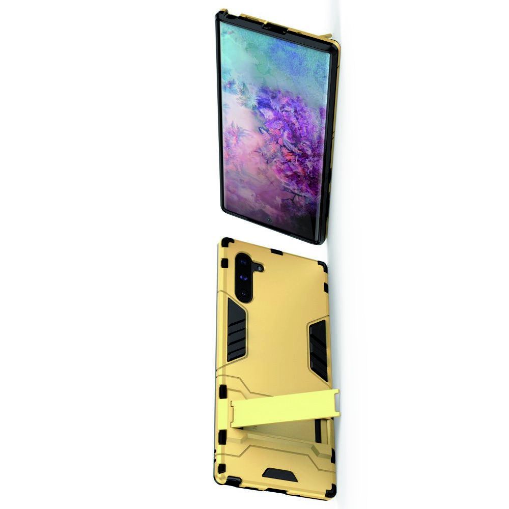 Защитный усиленный гибридный чехол противоударный с подставкой для Samsung Galaxy Note 10 Золотой