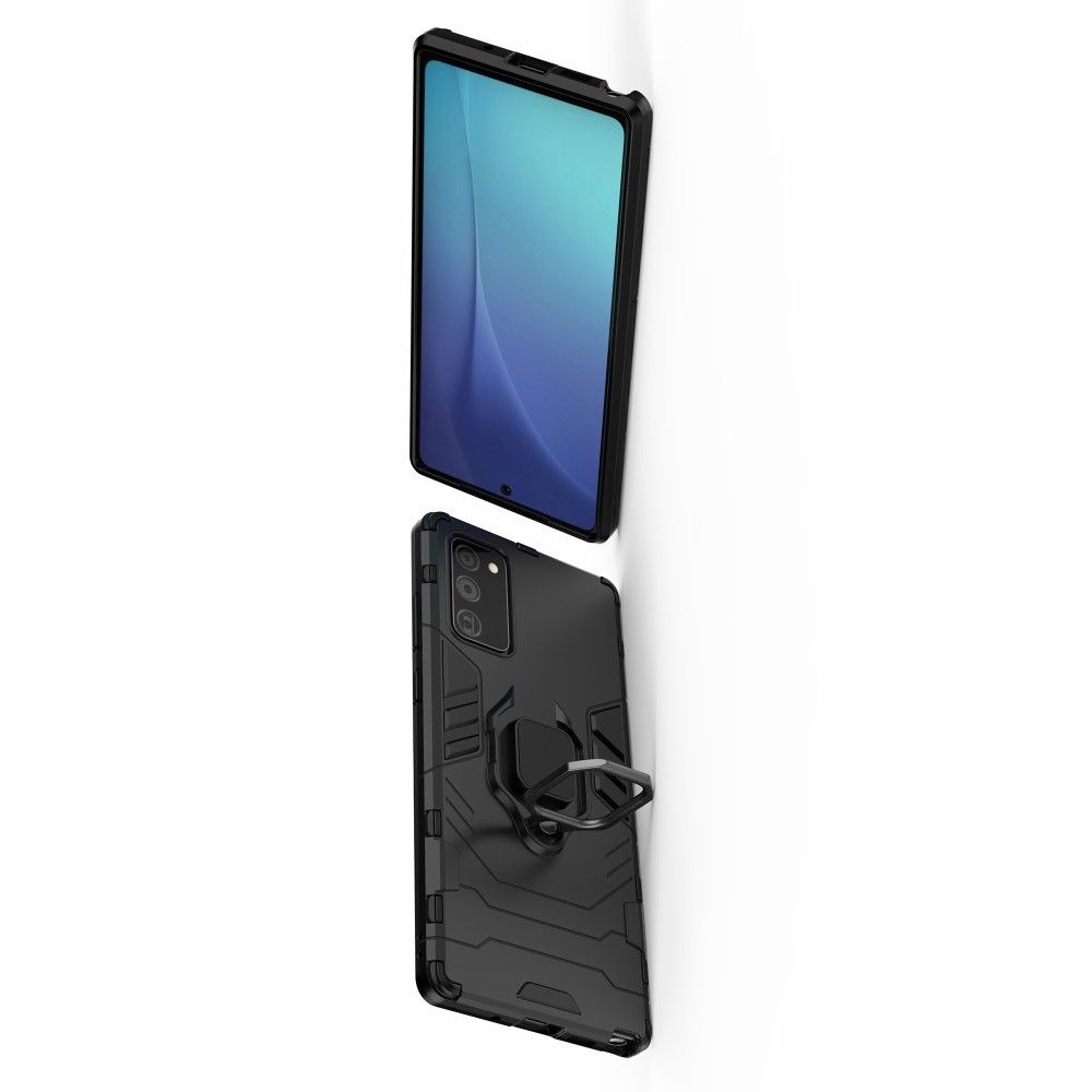 Защитный усиленный гибридный чехол противоударный с подставкой для Samsung Galaxy Note 20 Черный