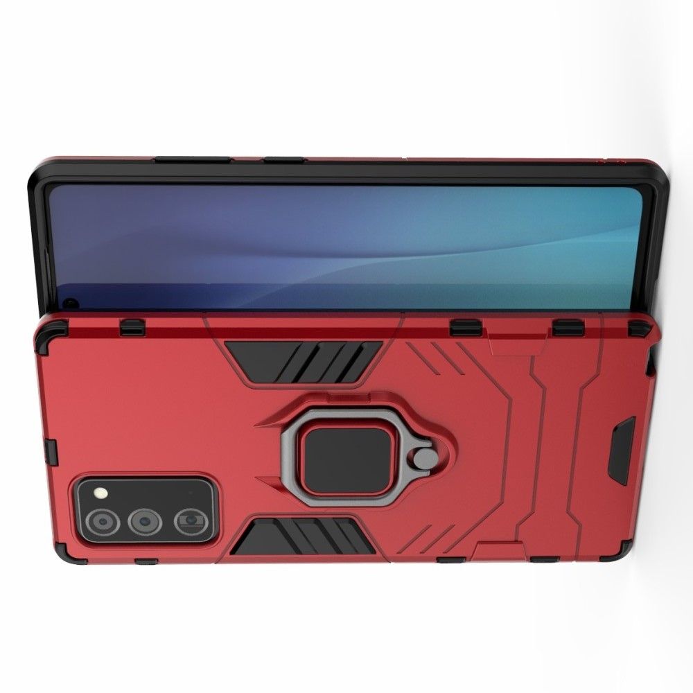 Защитный усиленный гибридный чехол противоударный с подставкой для Samsung Galaxy Note 20 Красный