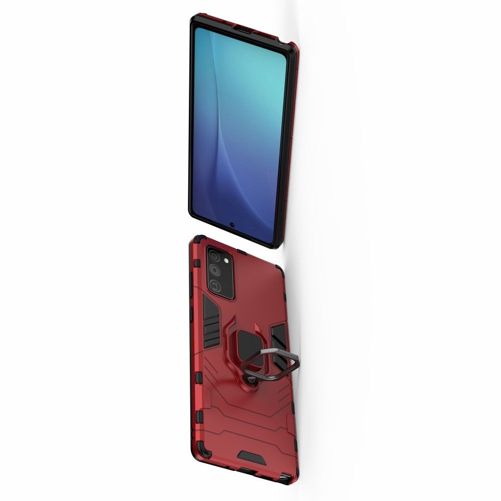 Защитный усиленный гибридный чехол противоударный с подставкой для Samsung Galaxy Note 20 Красный