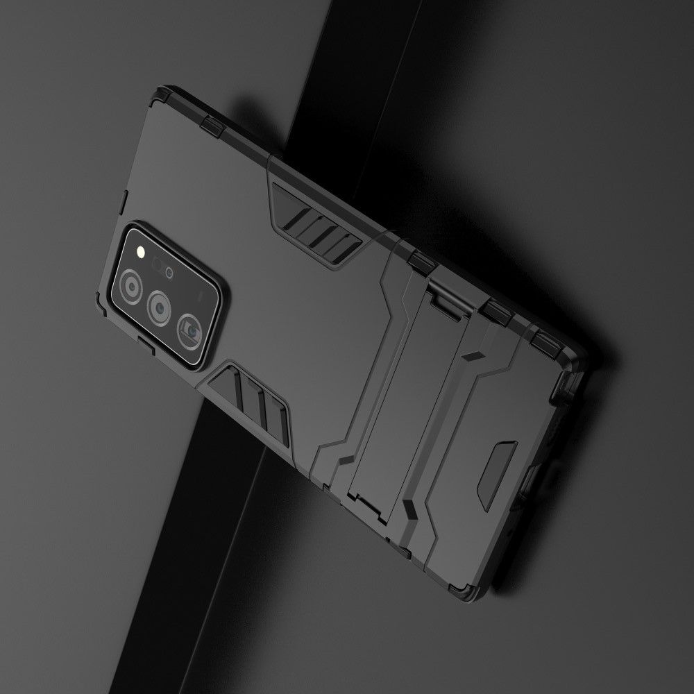 Защитный усиленный гибридный чехол противоударный с подставкой для Samsung Galaxy Note 20 Ultra Черный