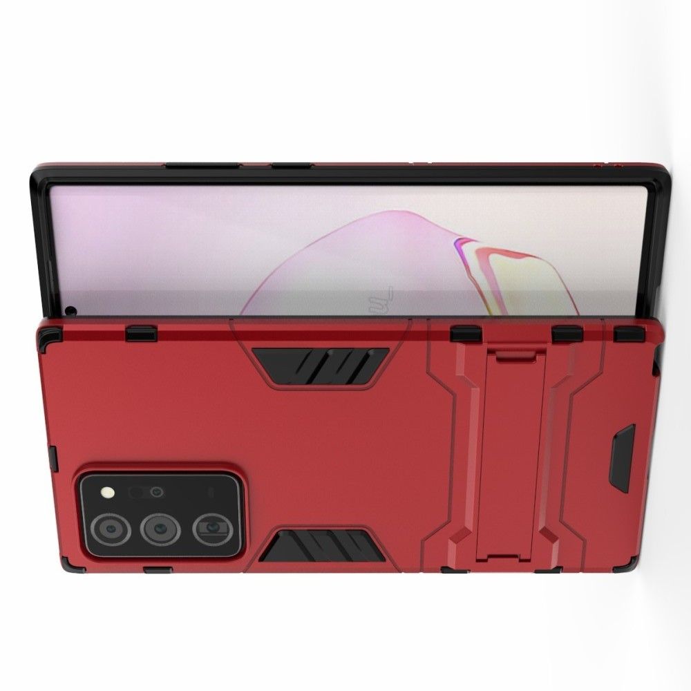 Защитный усиленный гибридный чехол противоударный с подставкой для Samsung Galaxy Note 20 Ultra Красный