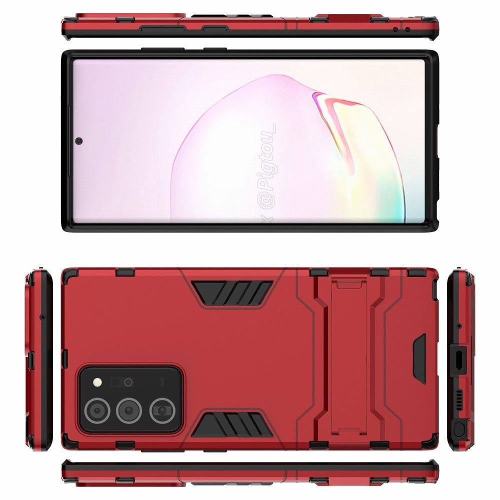Защитный усиленный гибридный чехол противоударный с подставкой для Samsung Galaxy Note 20 Ultra Красный