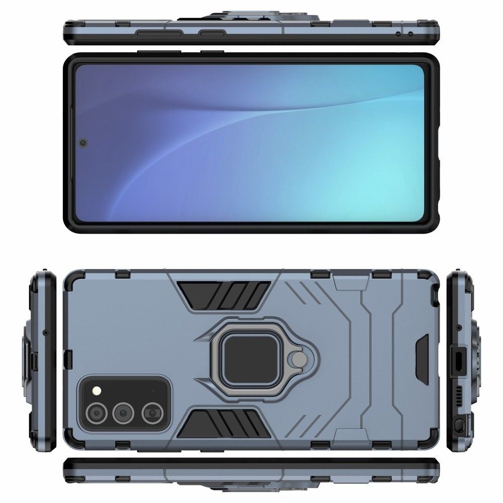 Защитный усиленный гибридный чехол противоударный с подставкой для Samsung Galaxy Note 20 Синий