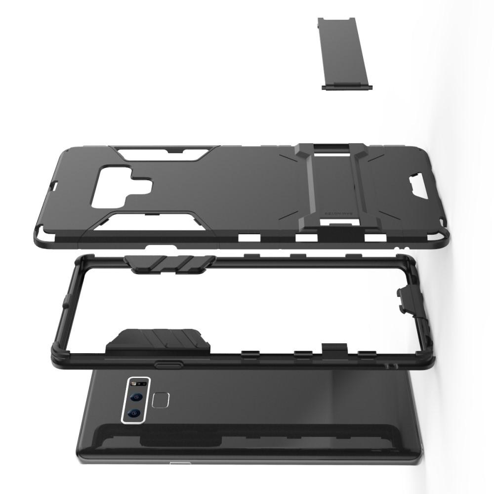 Защитный усиленный гибридный чехол противоударный с подставкой для Samsung Galaxy Note 9 Черный