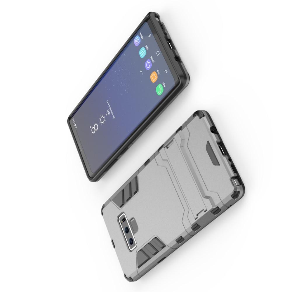 Защитный усиленный гибридный чехол противоударный с подставкой для Samsung Galaxy Note 9 Серый