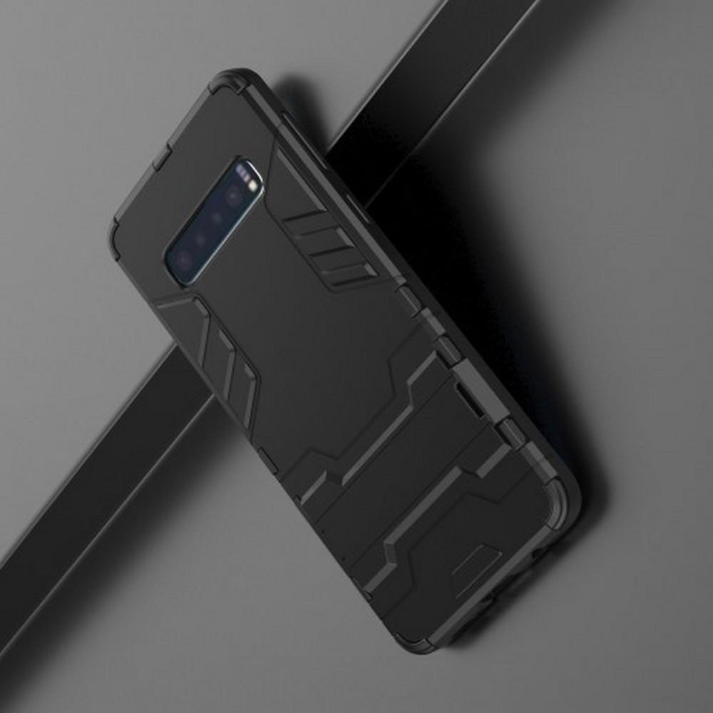 Защитный усиленный гибридный чехол противоударный с подставкой для Samsung Galaxy S10 Черный