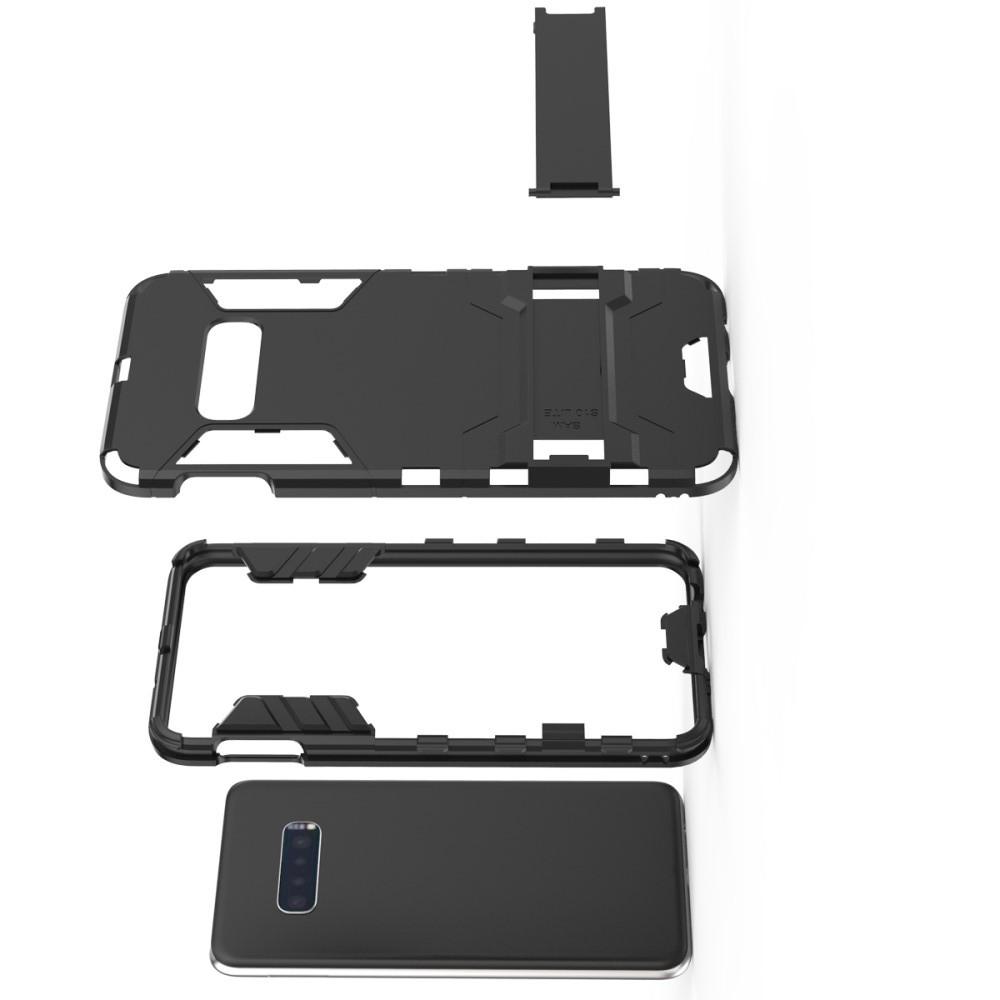 Защитный усиленный гибридный чехол противоударный с подставкой для Samsung Galaxy S10e Черный
