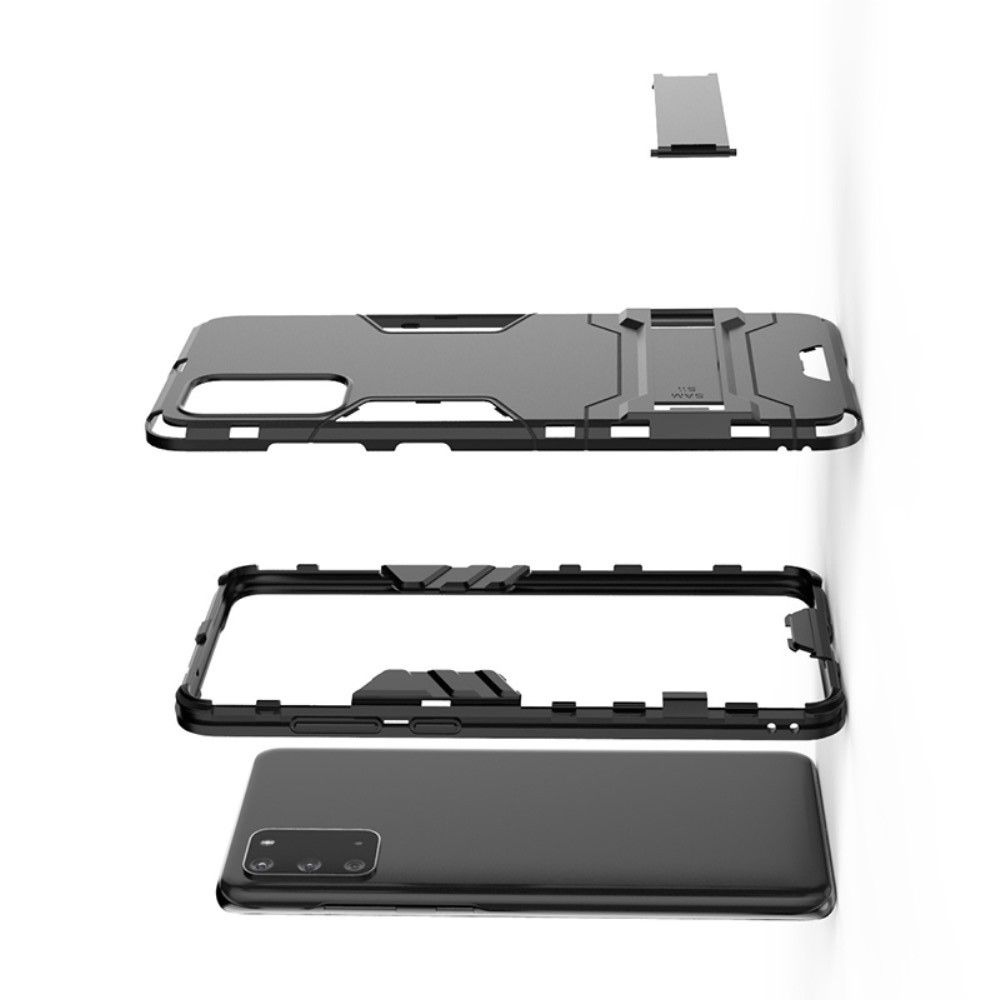 Защитный усиленный гибридный чехол противоударный с подставкой для Samsung Galaxy S20 Черный