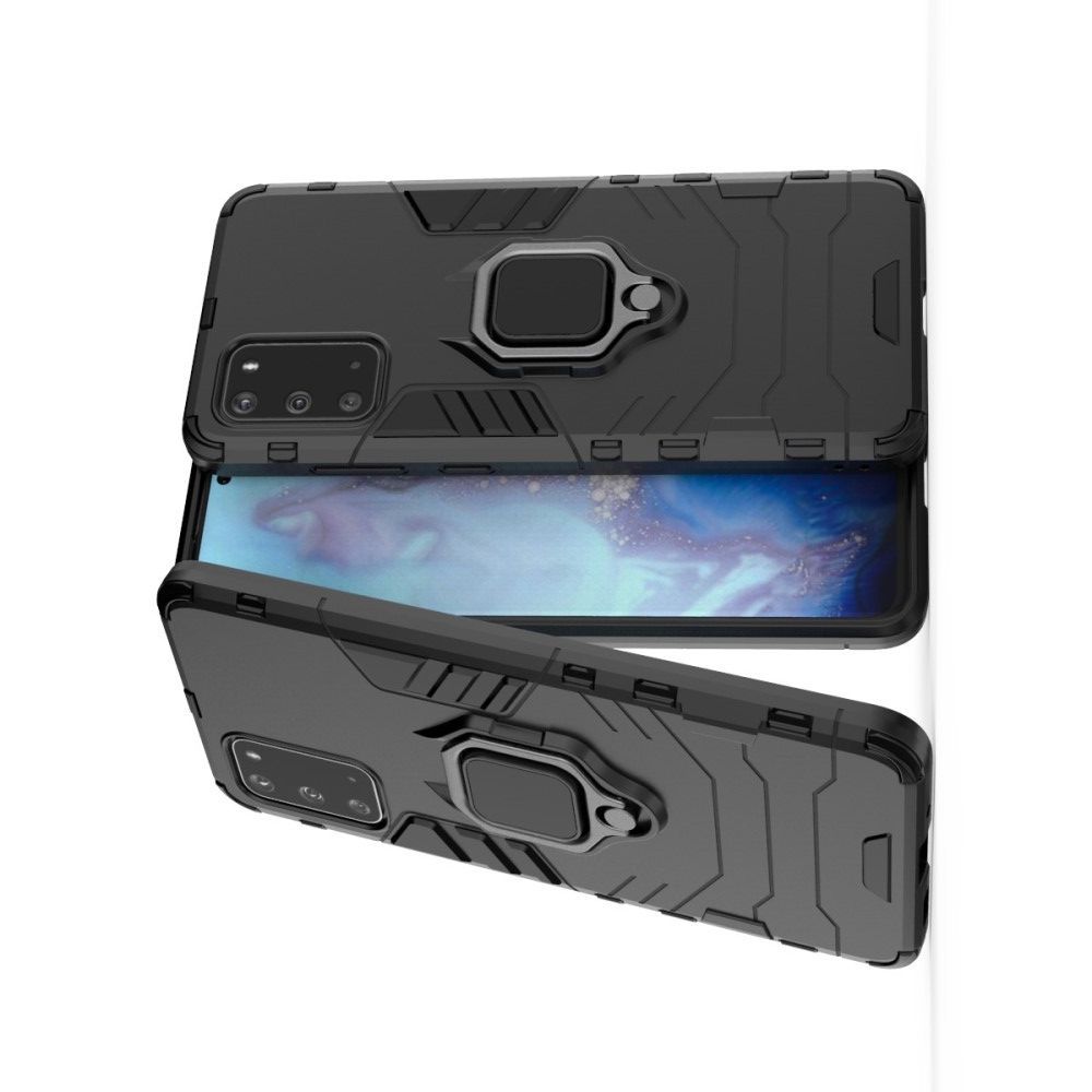 Защитный усиленный гибридный чехол противоударный с подставкой для Samsung Galaxy S20 Plus Черный