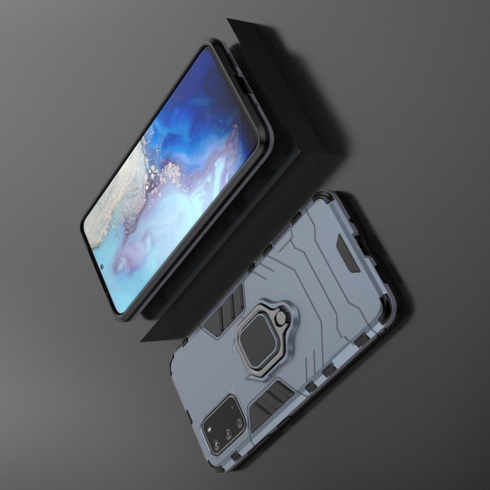 Защитный усиленный гибридный чехол противоударный с подставкой для Samsung Galaxy S20 Plus Синий