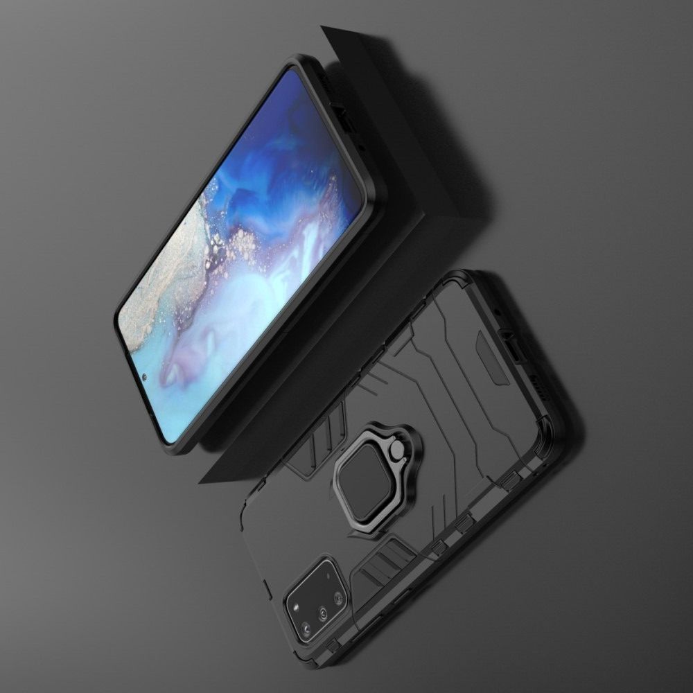 Защитный усиленный гибридный чехол противоударный с подставкой для Samsung Galaxy S20 Ultra Черный