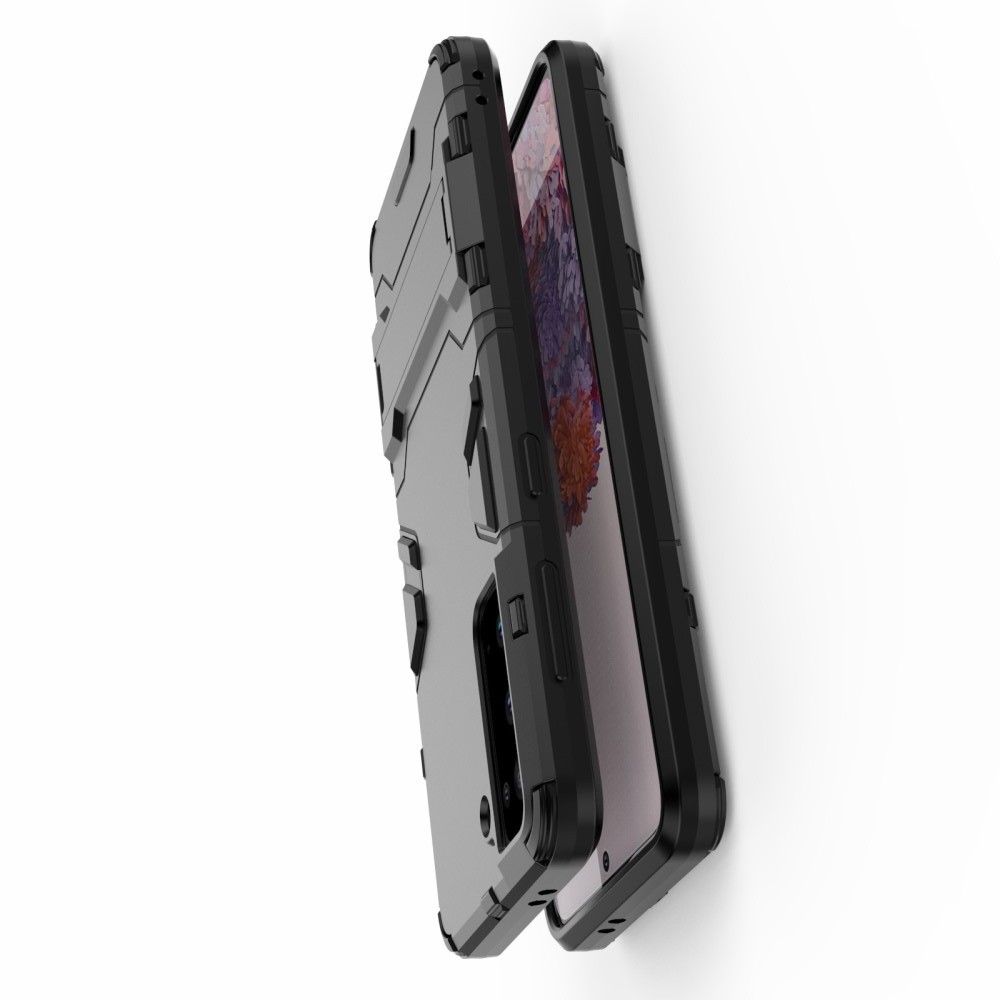 Защитный усиленный гибридный чехол противоударный с подставкой для Samsung Galaxy S21 Черный