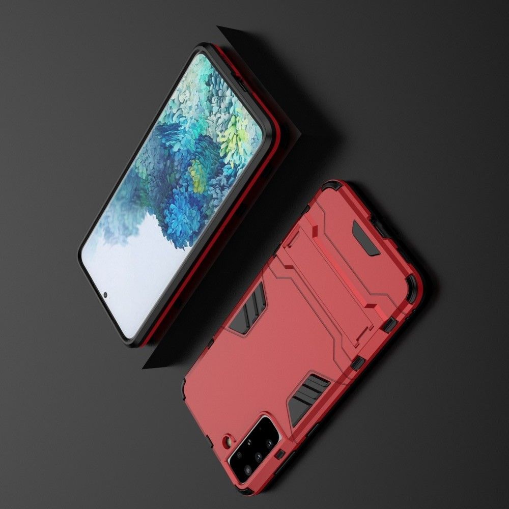 Защитный усиленный гибридный чехол противоударный с подставкой для Samsung Galaxy S21 Plus / S21+ Красный