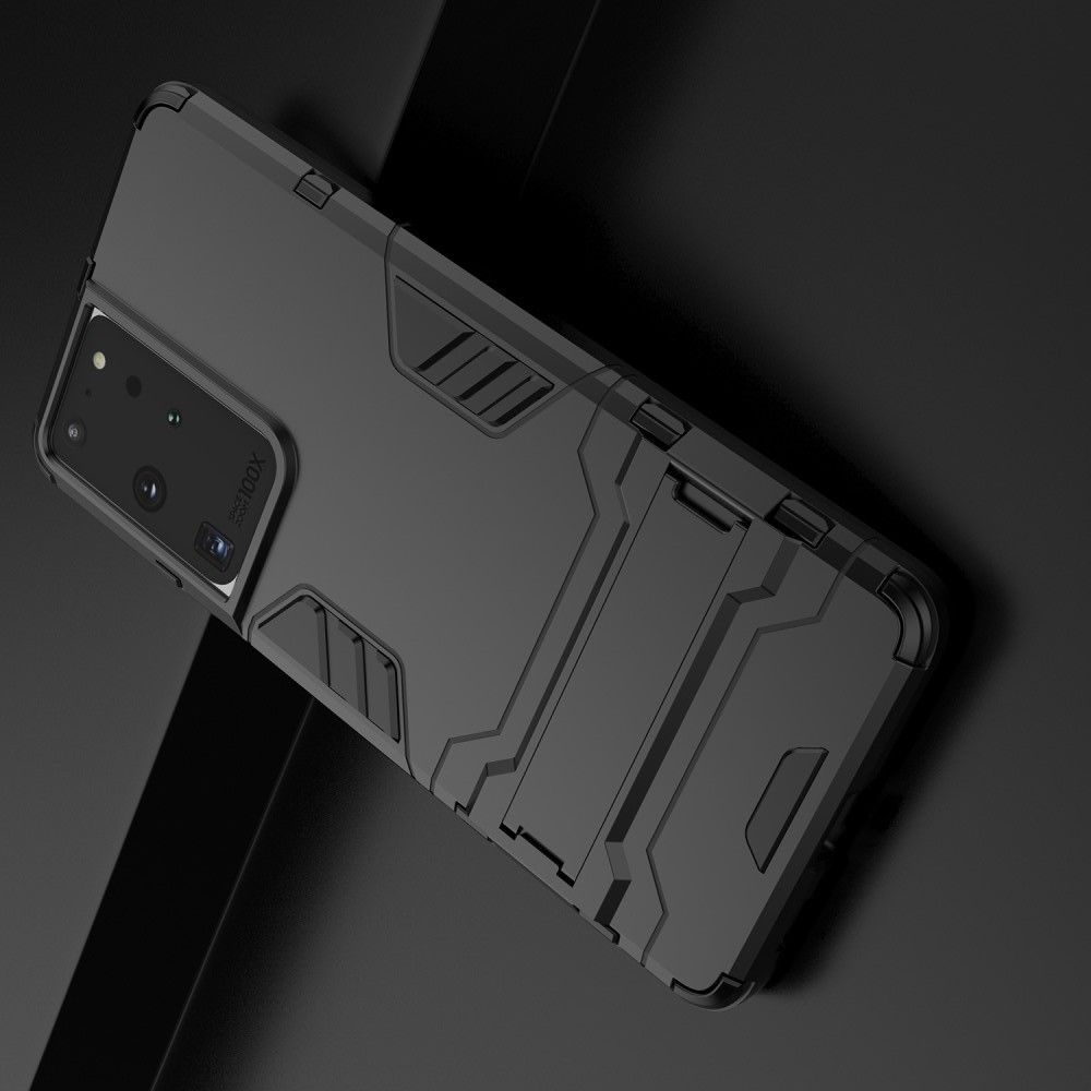 Защитный усиленный гибридный чехол противоударный с подставкой для Samsung Galaxy S21 Ultra Черный