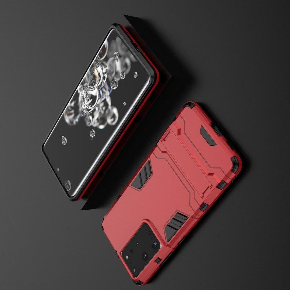 Защитный усиленный гибридный чехол противоударный с подставкой для Samsung Galaxy S21 Ultra Красный