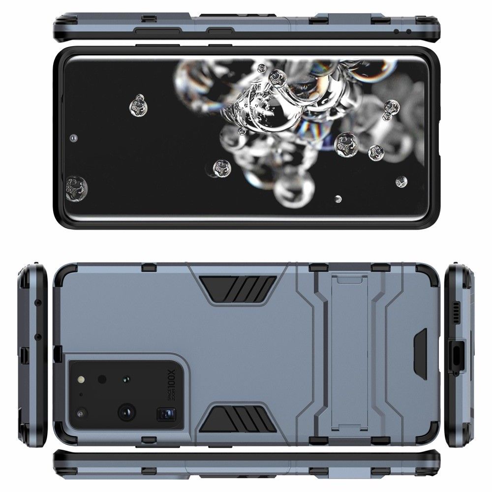 Защитный усиленный гибридный чехол противоударный с подставкой для Samsung Galaxy S21 Ultra Синий