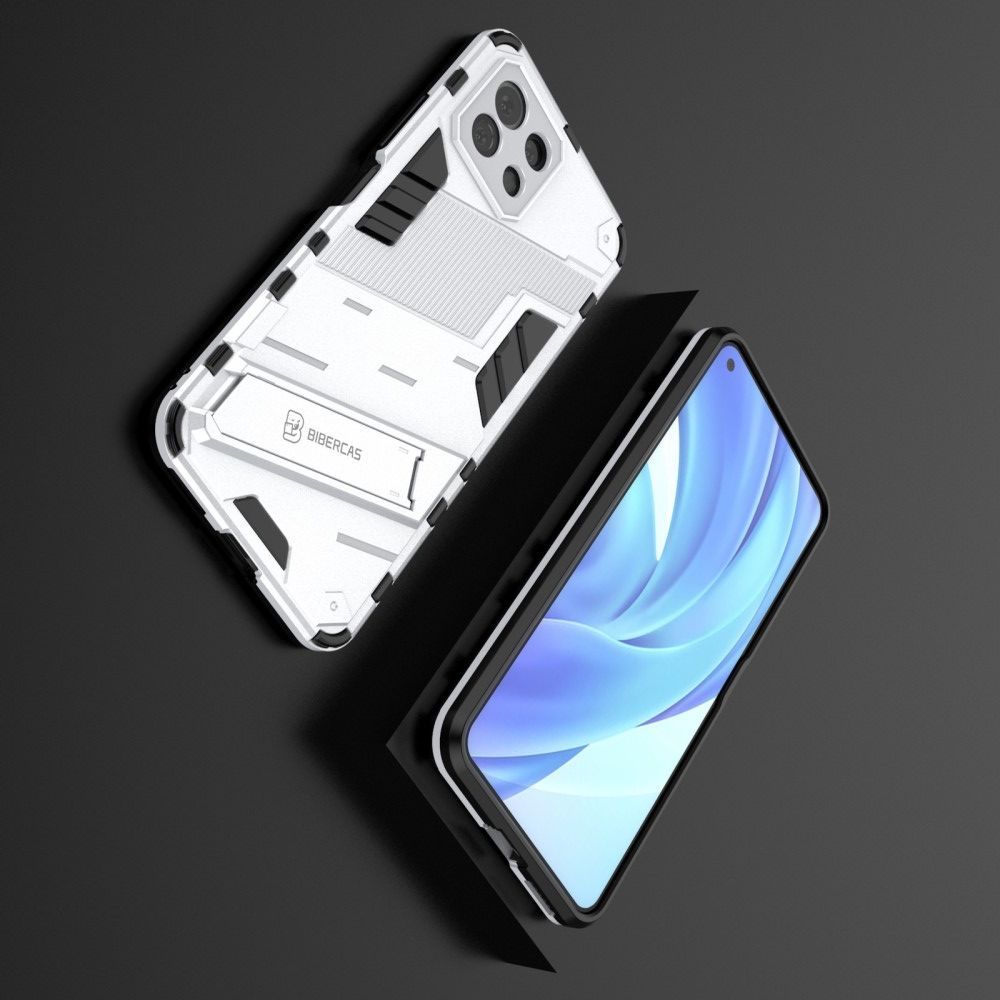 Защитный усиленный гибридный чехол противоударный с подставкой для Xiaomi Mi 11 Lite Белый