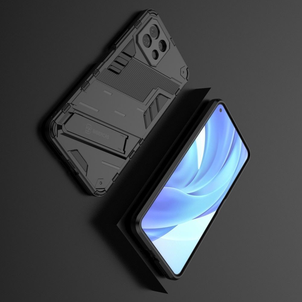 Защитный усиленный гибридный чехол противоударный с подставкой для Xiaomi Mi 11 Lite Черный