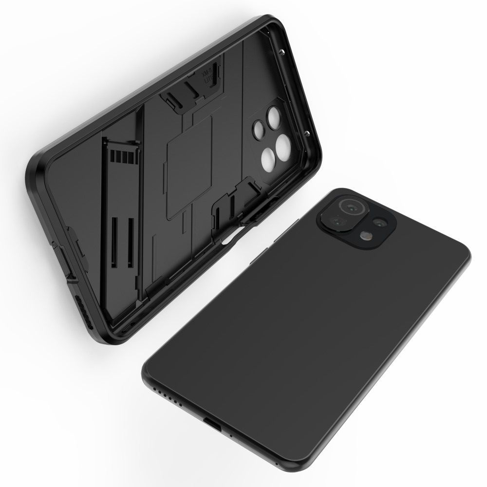 Защитный усиленный гибридный чехол противоударный с подставкой для Xiaomi Mi 11 Lite Черный