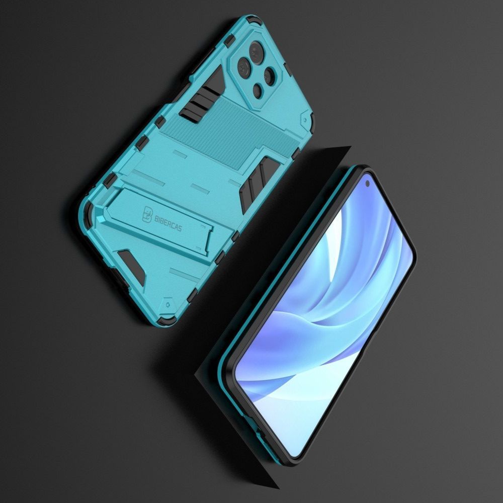 Защитный усиленный гибридный чехол противоударный с подставкой для Xiaomi Mi 11 Lite Голубой