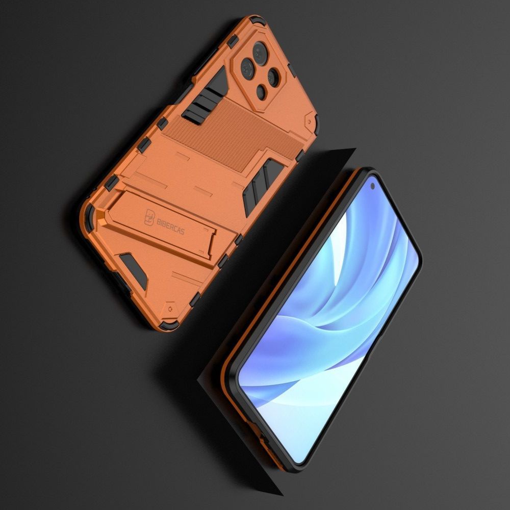 Защитный усиленный гибридный чехол противоударный с подставкой для Xiaomi Mi 11 Lite Оранжевый