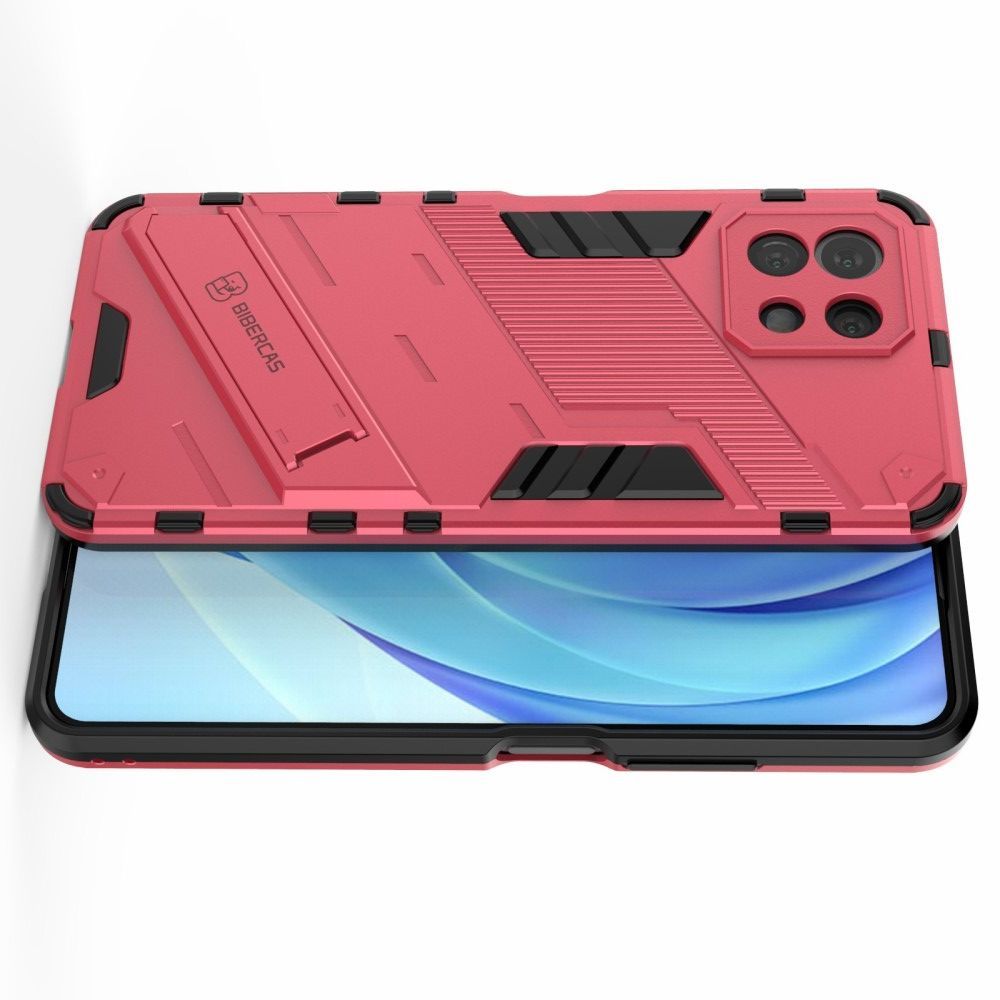 Защитный усиленный гибридный чехол противоударный с подставкой для Xiaomi Mi 11 Lite розовый