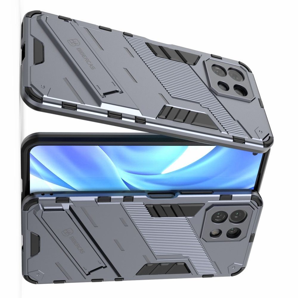 Защитный усиленный гибридный чехол противоударный с подставкой для Xiaomi Mi 11 Lite Синий