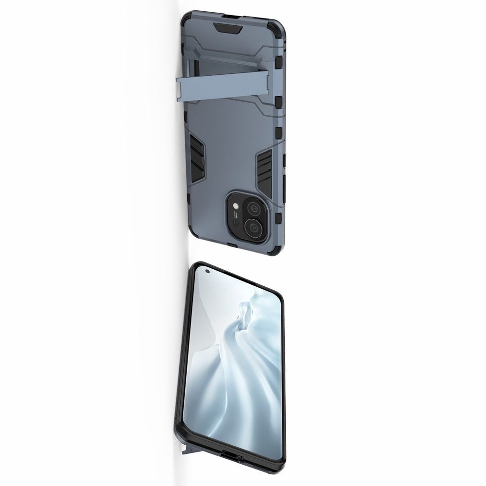 Защитный усиленный гибридный чехол противоударный с подставкой для Xiaomi Mi 11 Синий