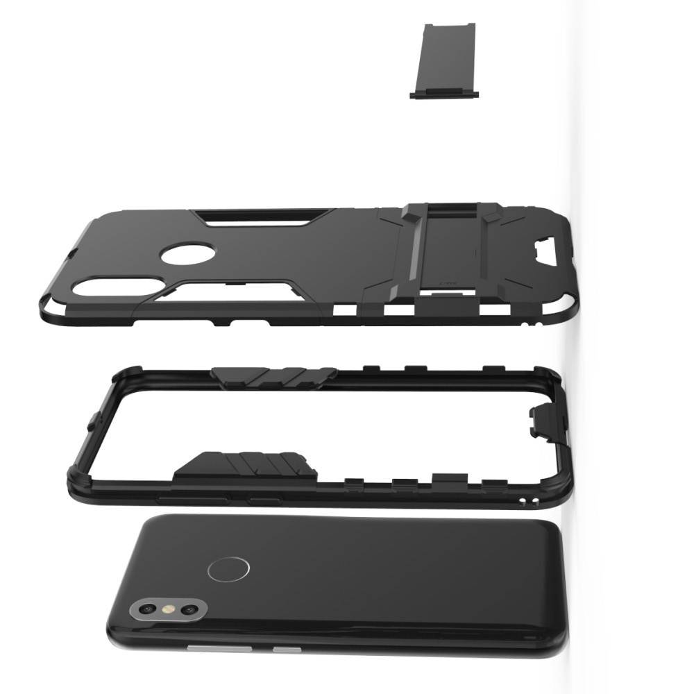 Защитный усиленный гибридный чехол противоударный с подставкой для Xiaomi Mi 8 Черный