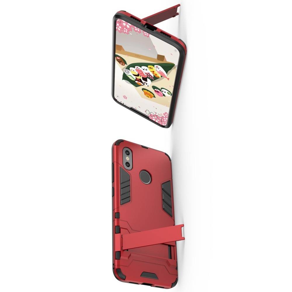 Защитный усиленный гибридный чехол противоударный с подставкой для Xiaomi Mi 8 Красный