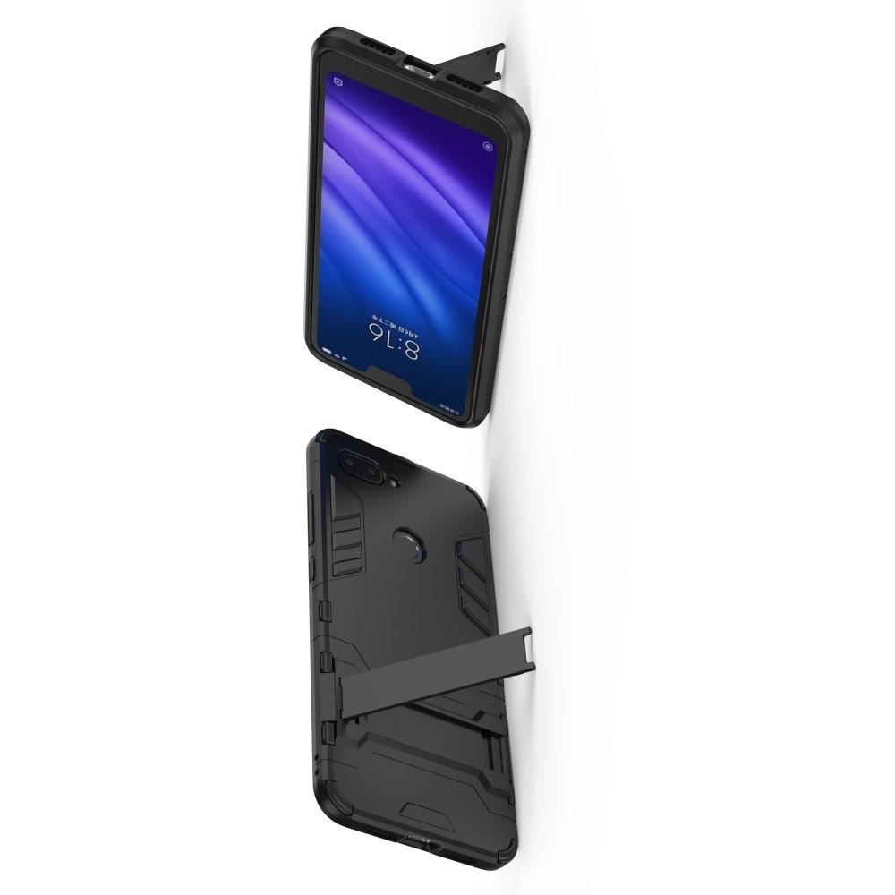 Защитный усиленный гибридный чехол противоударный с подставкой для Xiaomi Mi 8 Lite Черный