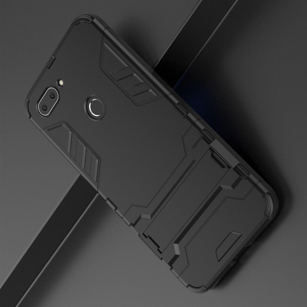 Защитный усиленный гибридный чехол противоударный с подставкой для Xiaomi Mi 8 Lite Черный