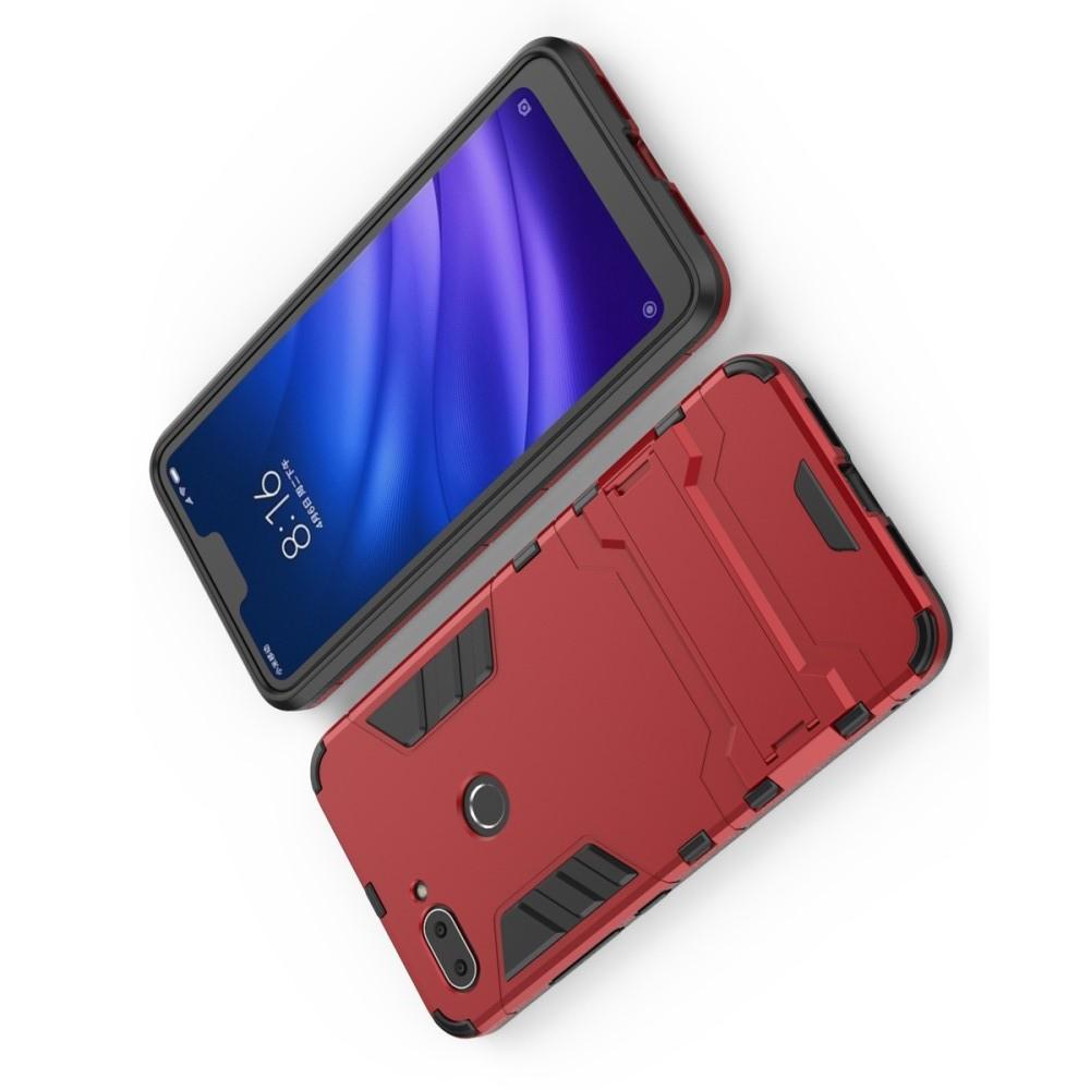 Защитный усиленный гибридный чехол противоударный с подставкой для Xiaomi Mi 8 Lite Красный