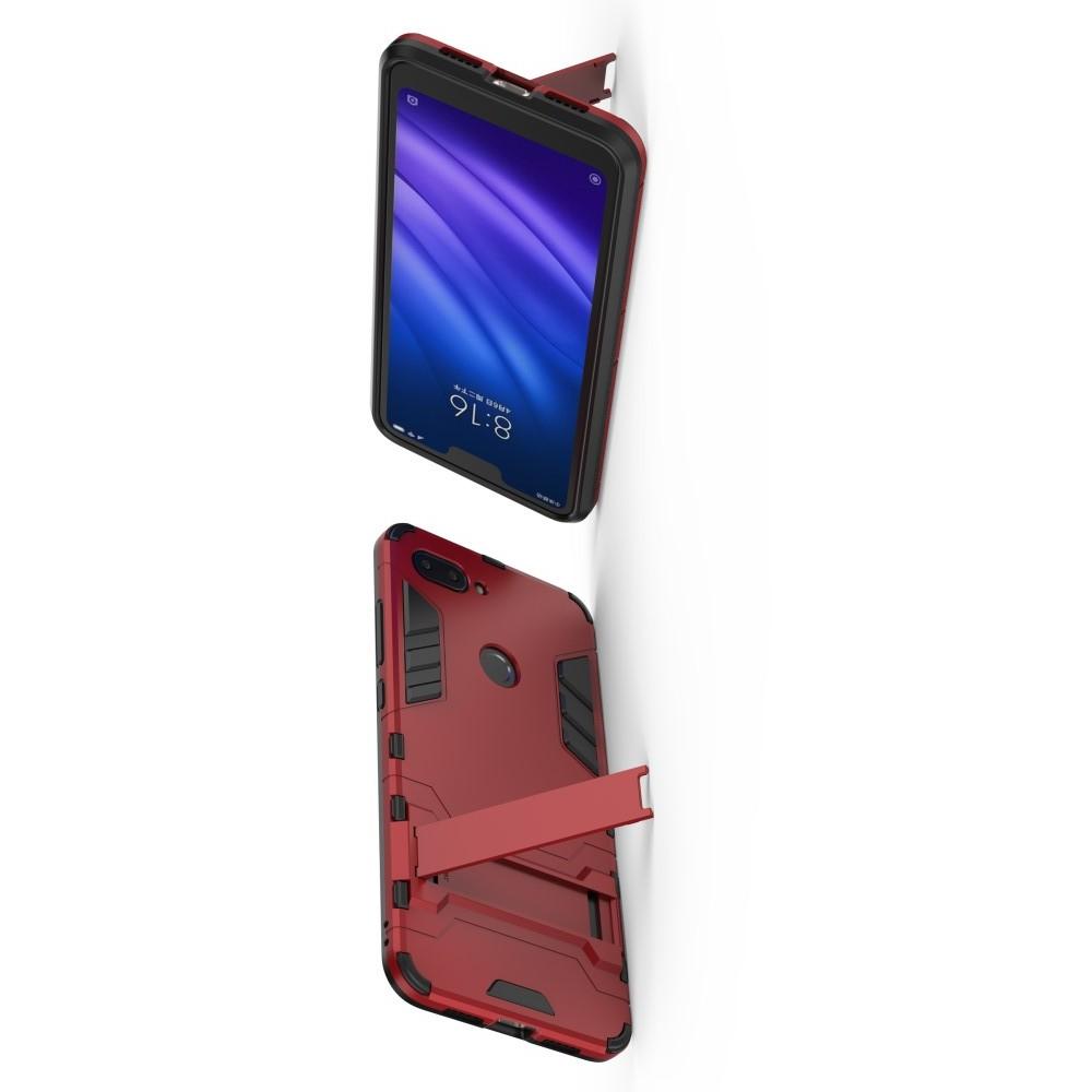 Защитный усиленный гибридный чехол противоударный с подставкой для Xiaomi Mi 8 Lite Красный