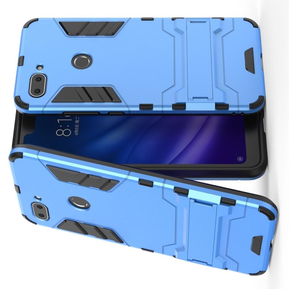 Защитный усиленный гибридный чехол противоударный с подставкой для Xiaomi Mi 8 Lite Синий