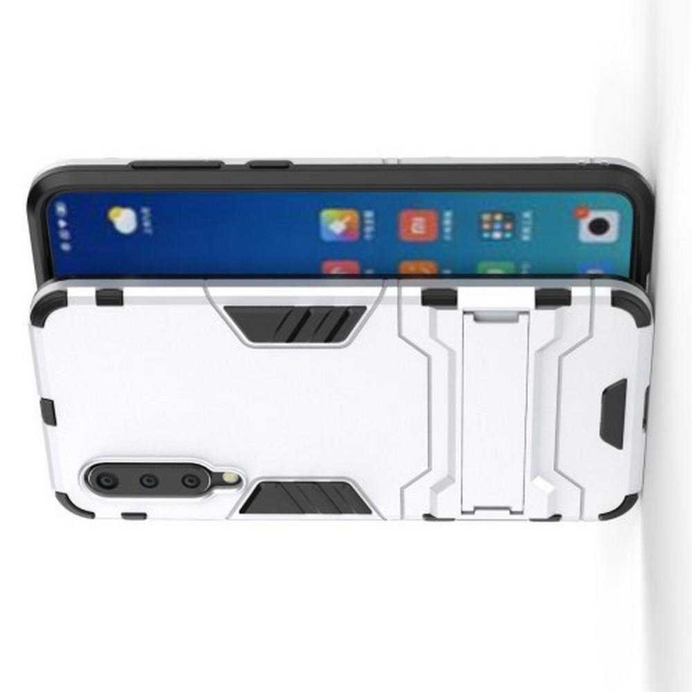 Защитный усиленный гибридный чехол противоударный с подставкой для Xiaomi Mi 9 SE Серебряный