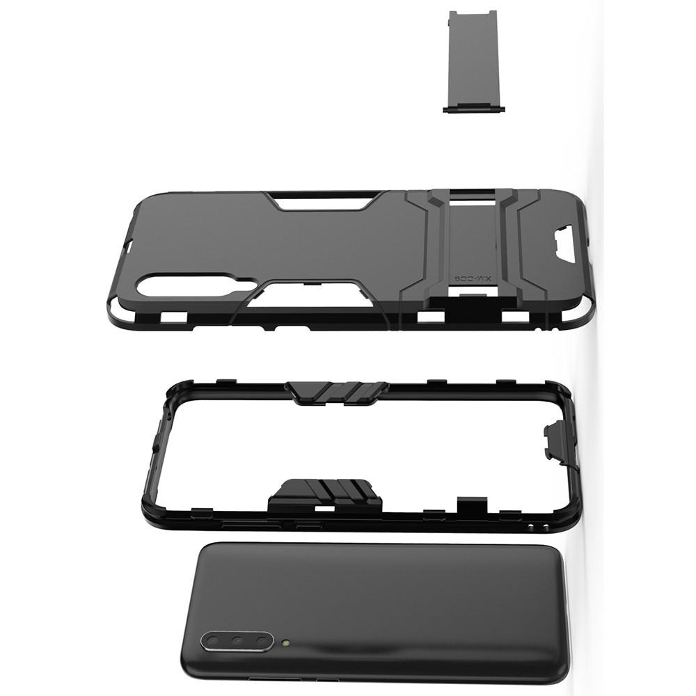 Защитный усиленный гибридный чехол противоударный с подставкой для Xiaomi Mi 9 Lite Черный