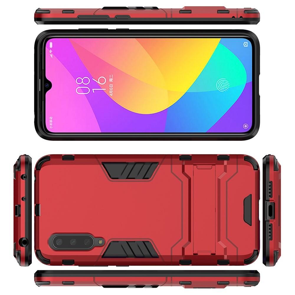 Защитный усиленный гибридный чехол противоударный с подставкой для Xiaomi Mi 9 Lite Красный