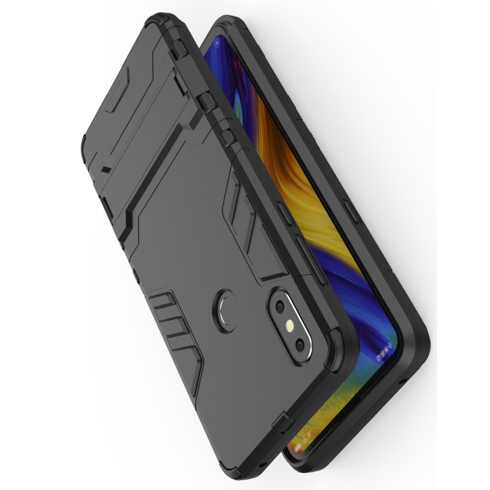 Защитный усиленный гибридный чехол противоударный с подставкой для  Xiaomi Mi Mix 3 Черный