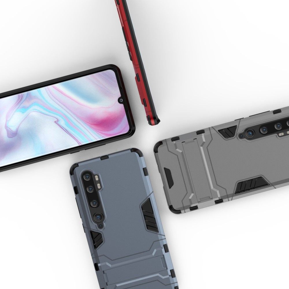 Защитный усиленный гибридный чехол противоударный с подставкой для Xiaomi Mi Note 10 Черный