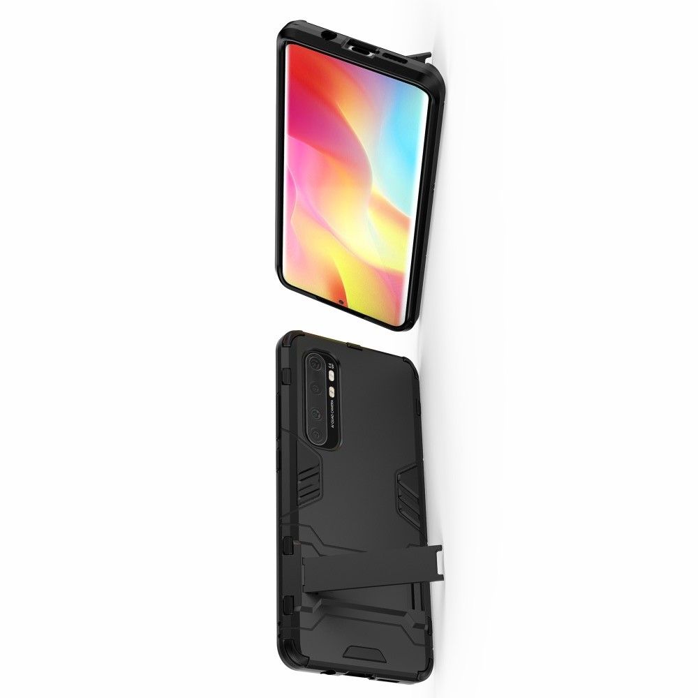 Защитный усиленный гибридный чехол противоударный с подставкой для Xiaomi Mi Note 10 Lite Черный